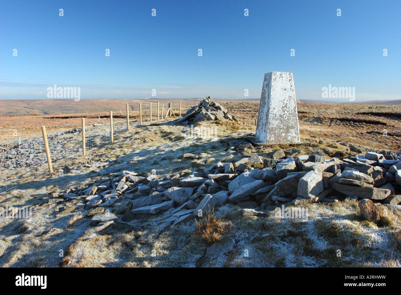 Summit Trig Point Great Stony Hill Near Coldberry End Upper Teesdale County Durham Stock Photo