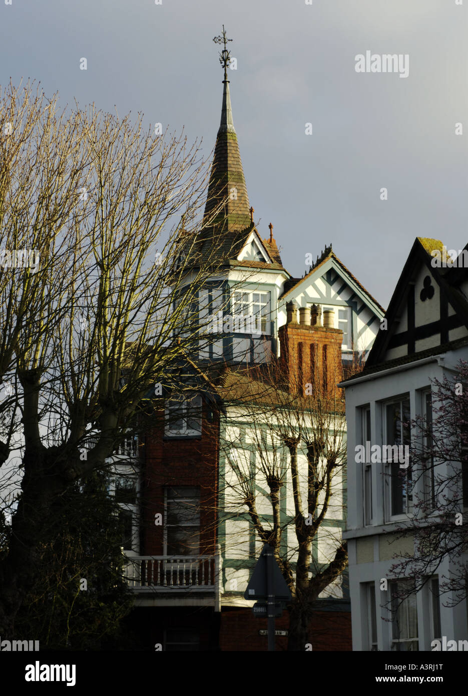 a distinctive tower on a victorian house in East Molesey Surrey Stock