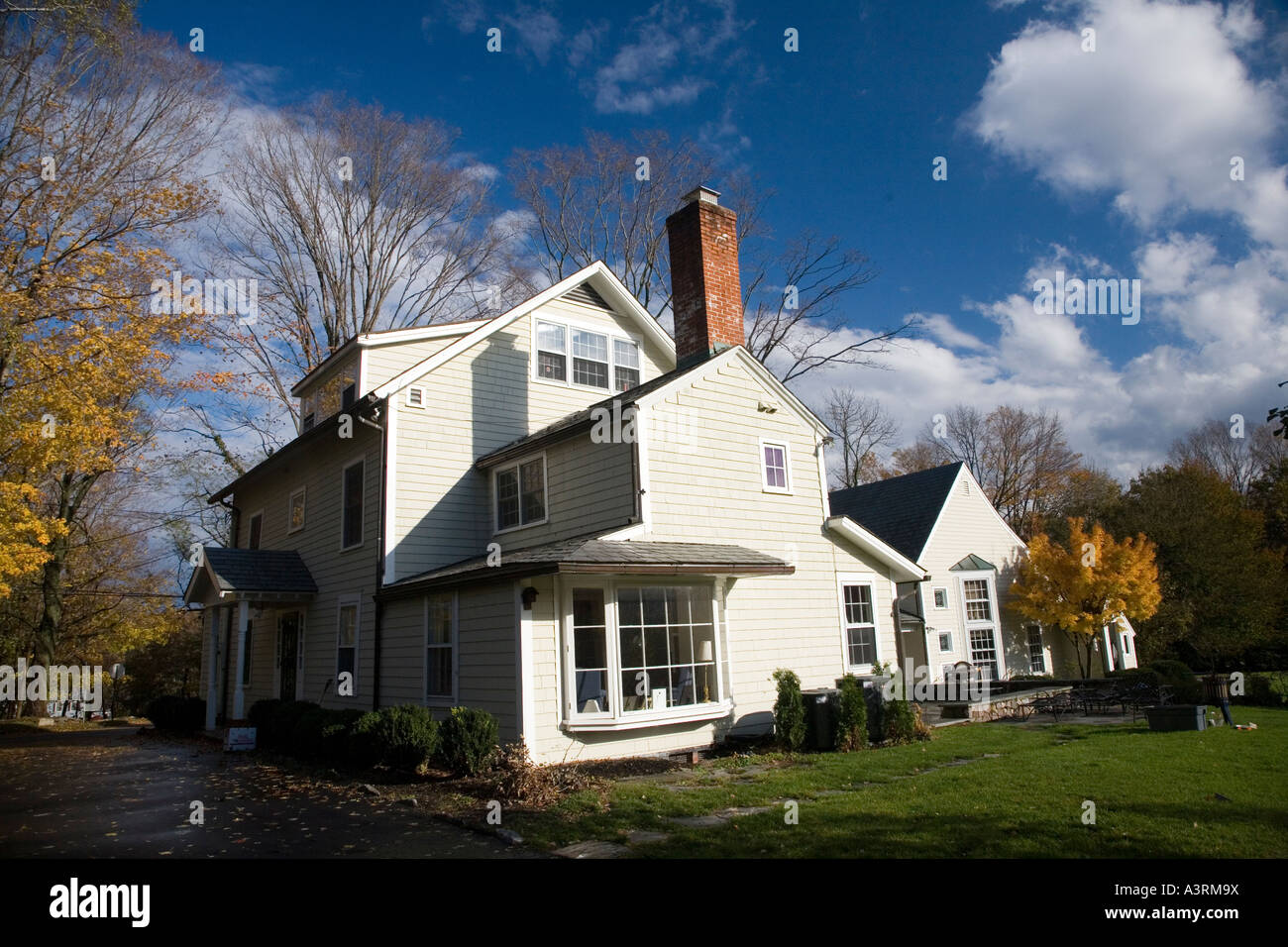 Typical New England wooden house Wilton Connecticut USA Stock Photo