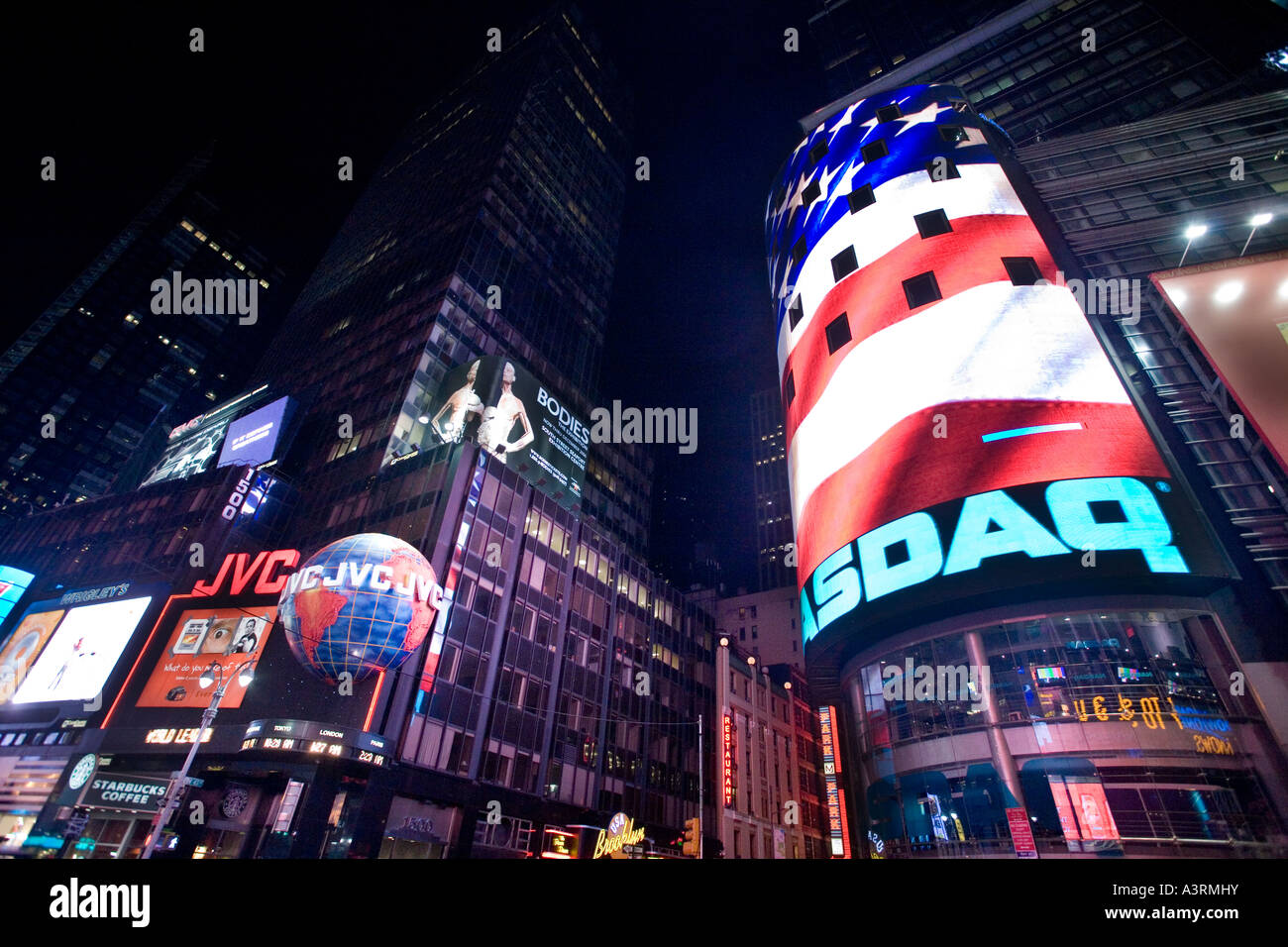 The American flag displayed on Nasdaq ad screen Times Square NYC USA
