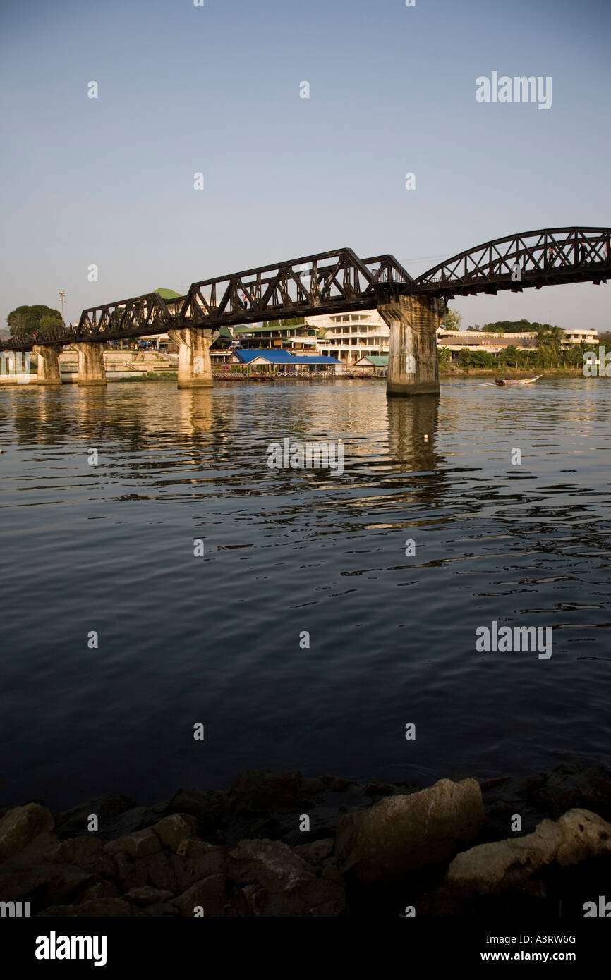 Death Railway Bridge, Kwai River, Kanchanaburi, Thailand Stock Photo