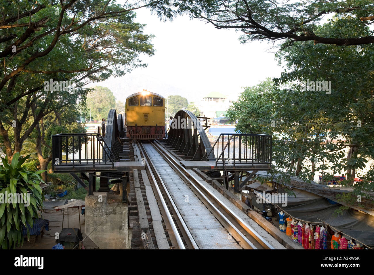 Death Railway Bridge, Kwai River, Kanchanaburi, Thailand Stock Photo