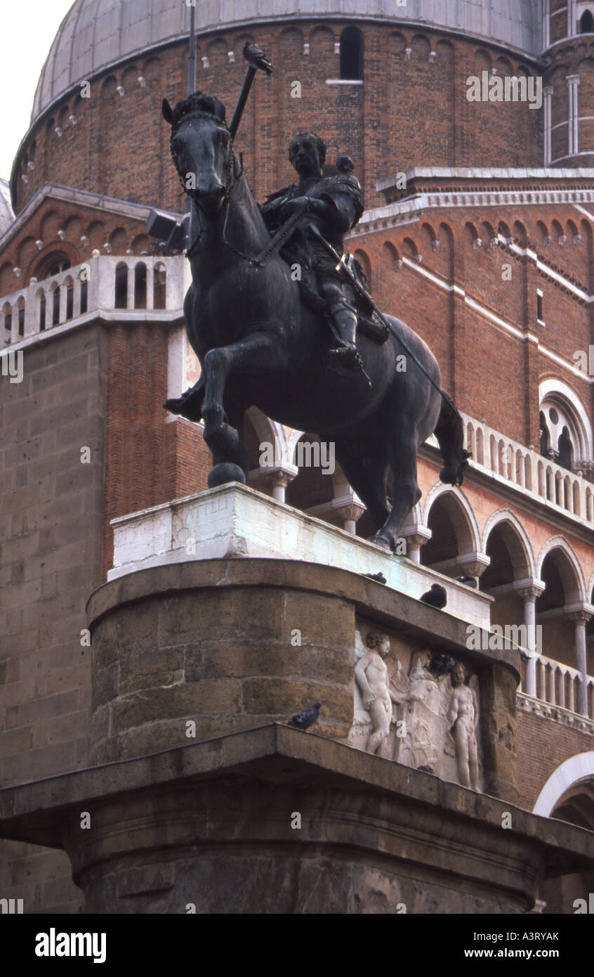 Gattamelata Statue outside Padua Cathedral, Padua, Italy Stock Photo