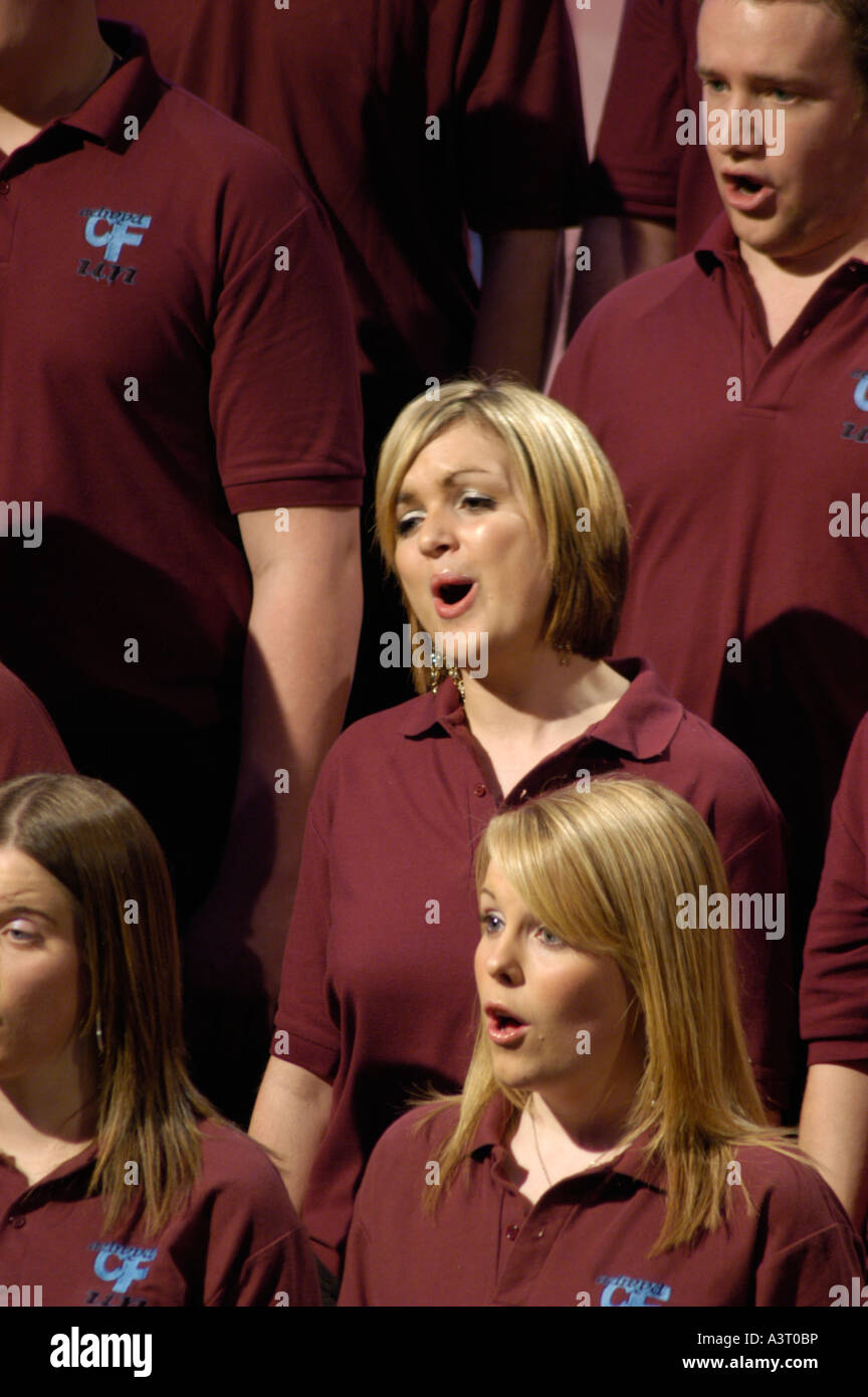 Traditional welsh mixed voice choir singing in competition for best choir in Wales - men and women together Stock Photo