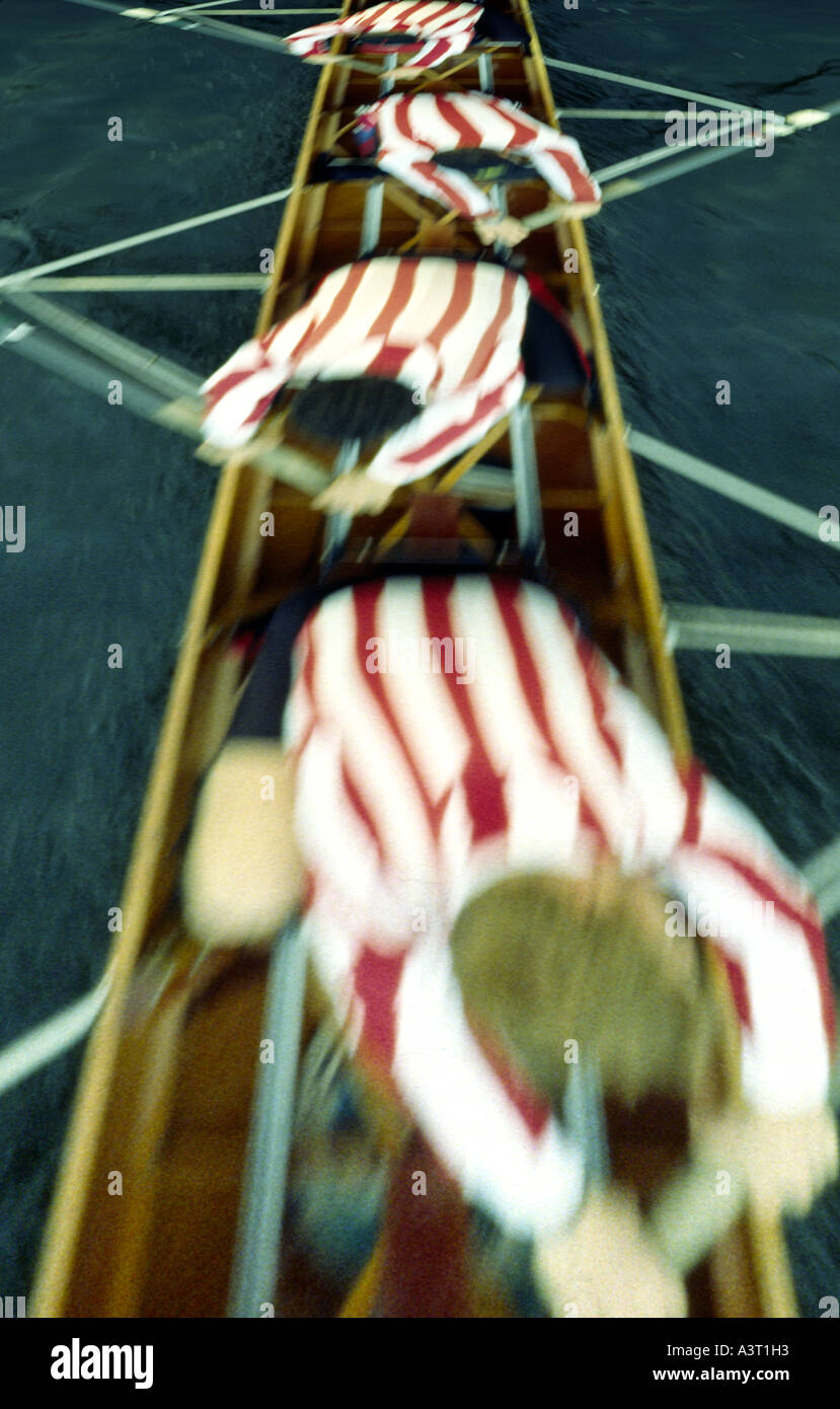 Closeup picture of a rowing eight in action during the annual Heads of