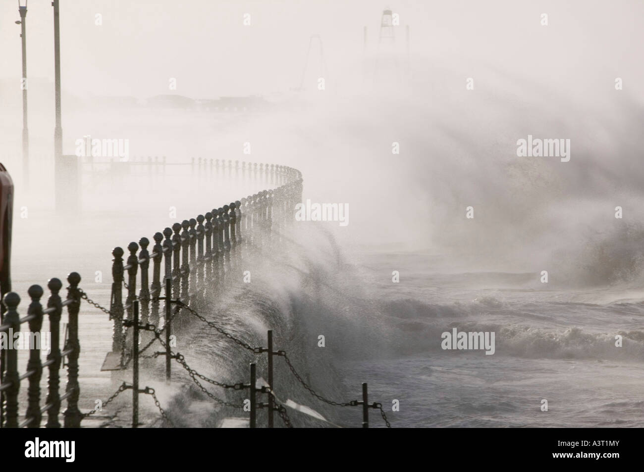 A severe storm hitting Blacvkpool seafront, the storm on the 18th Jan 2007 swept across England killing 13 people Stock Photo