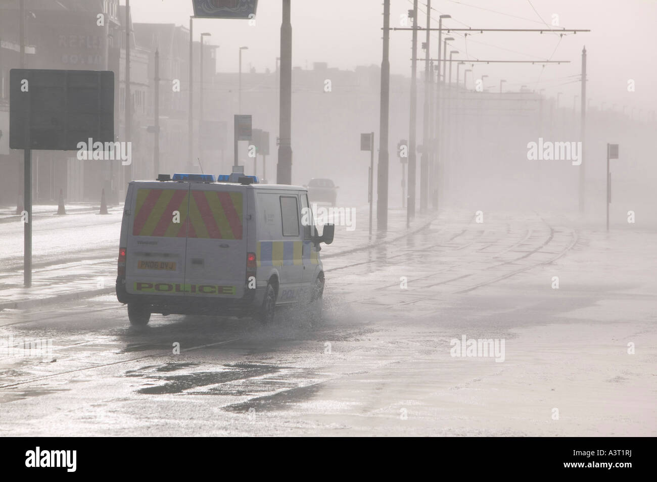 Blackpool promenade being hit by a severe storm, Lancahsire, UK Stock Photo