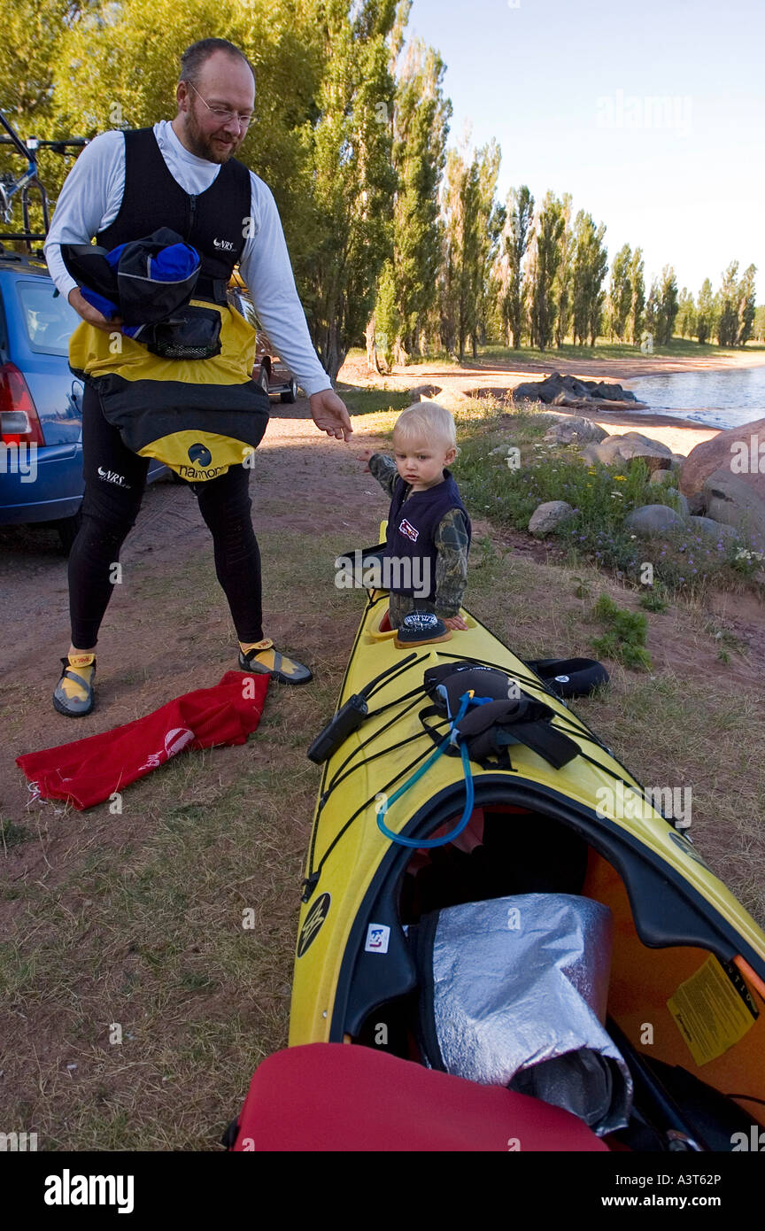 Sea kayaking family, Lake Superior, Marquette, Michigan, Upper