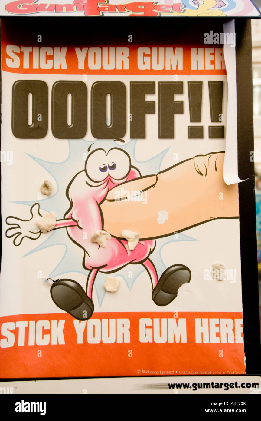 OOOFF!! stick your gum here poster in the street Swansea Abertawe West Glamorgan Stock Photo