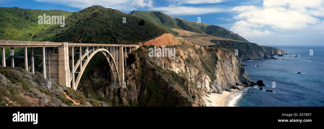 United States of America, California, Upper Central, coast Big Sur, Highway 1 Bixby Bridge and coastline Stock Photo