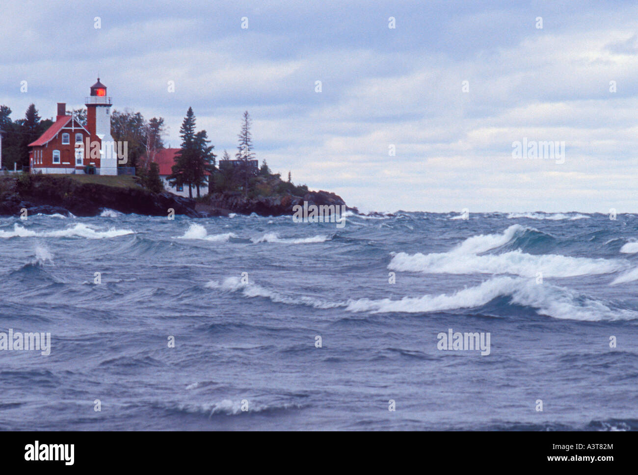 The Eagle Harbor Lighthouse in Eagle Harbor Mich and a stormy Lake