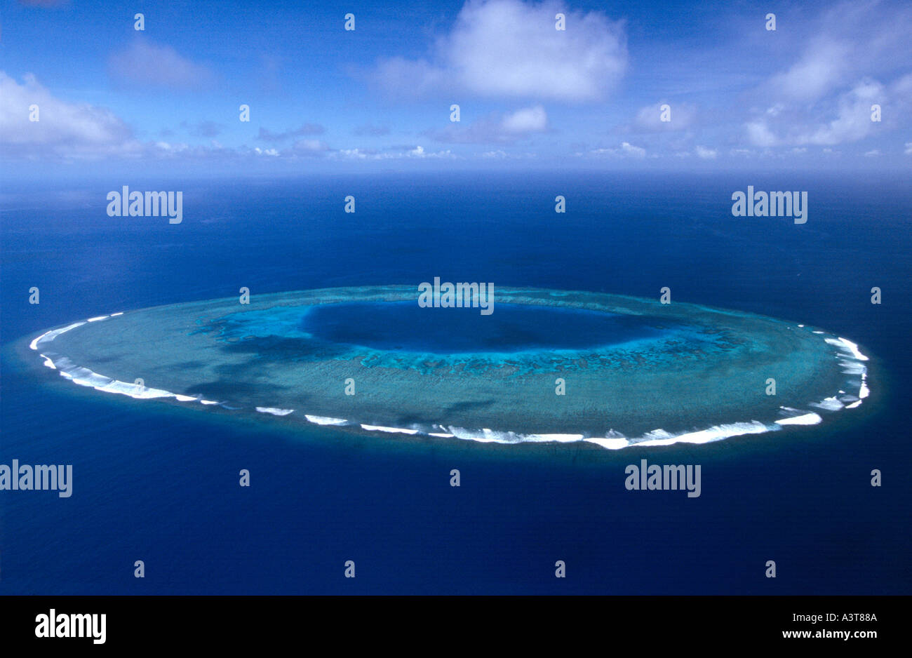 Aerial photography of coral reef formation in Pacific Ocean near Fiji Stock Photo