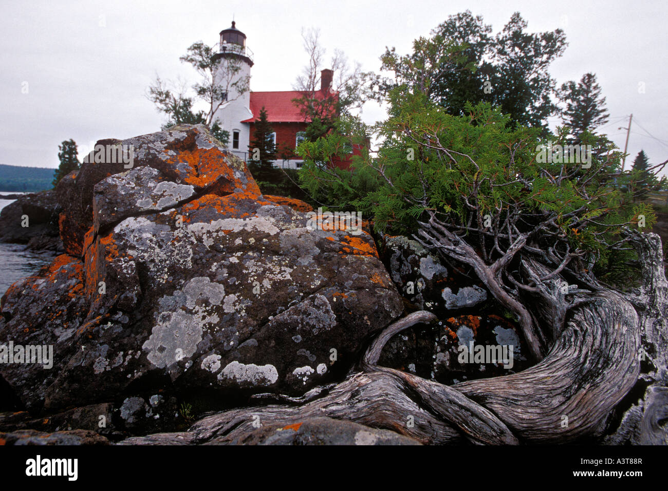Eagle Harbor lighthouse on Lake Superior in Eagle Harbor Michigan on