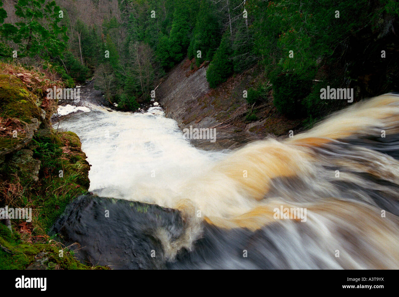 VIEW LOOKING DOWN LAUGHING WHITEFISH FALLS STATE SCENIC SITE ON THE