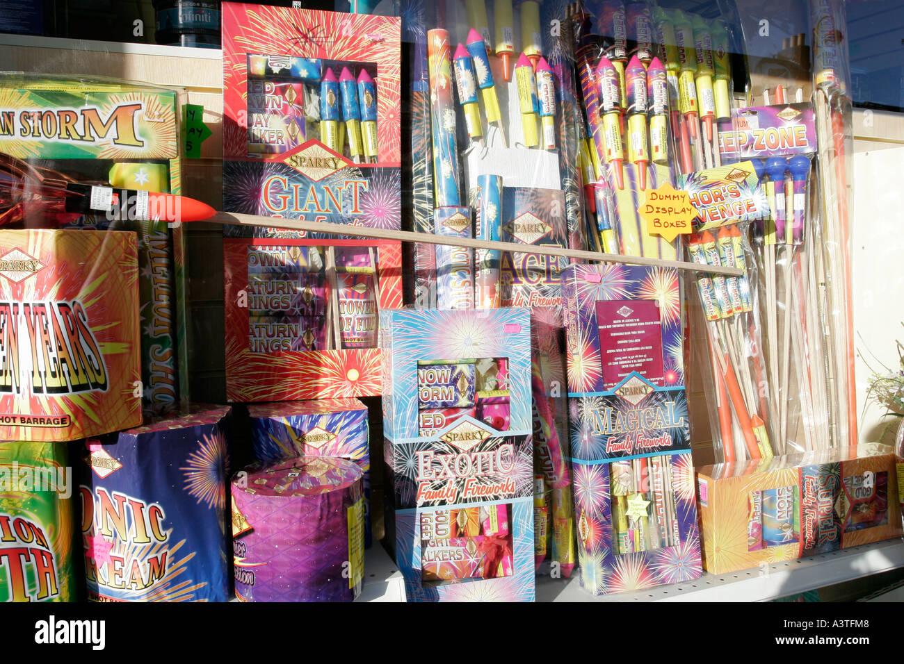 Fireworks display in a shop window Stock Photo - Alamy