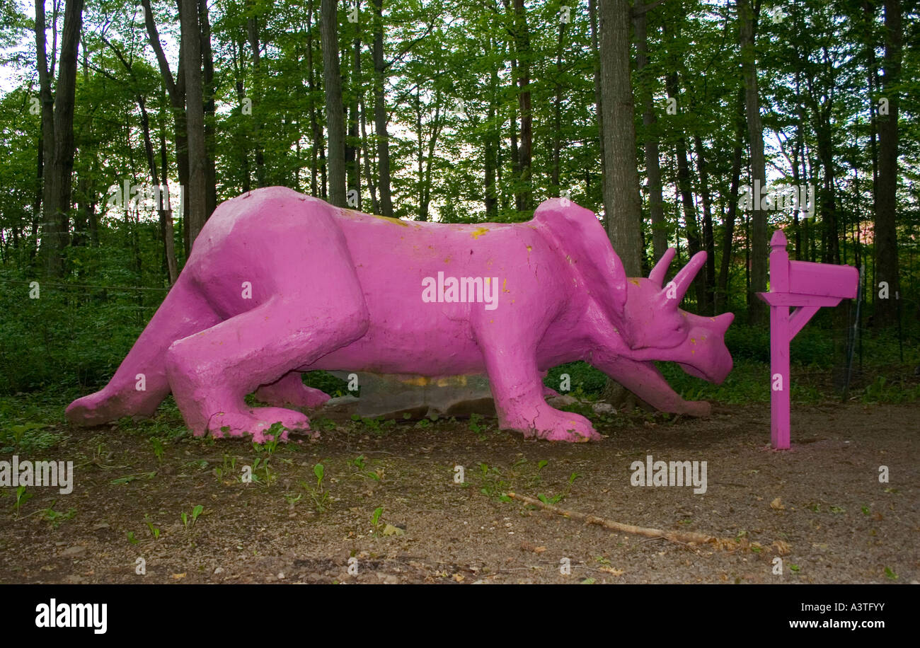 Day Glo Pink Triceratops Dinosaur at the Petrified Creatures Museum in Richfield Springs New York Stock Photo