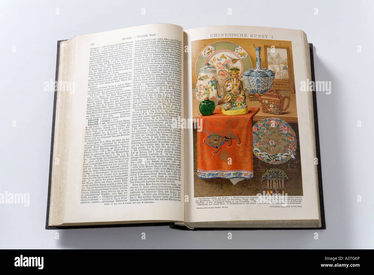 Chinese art objects, picture in a german encyclopedia from 1904 Stock Photo