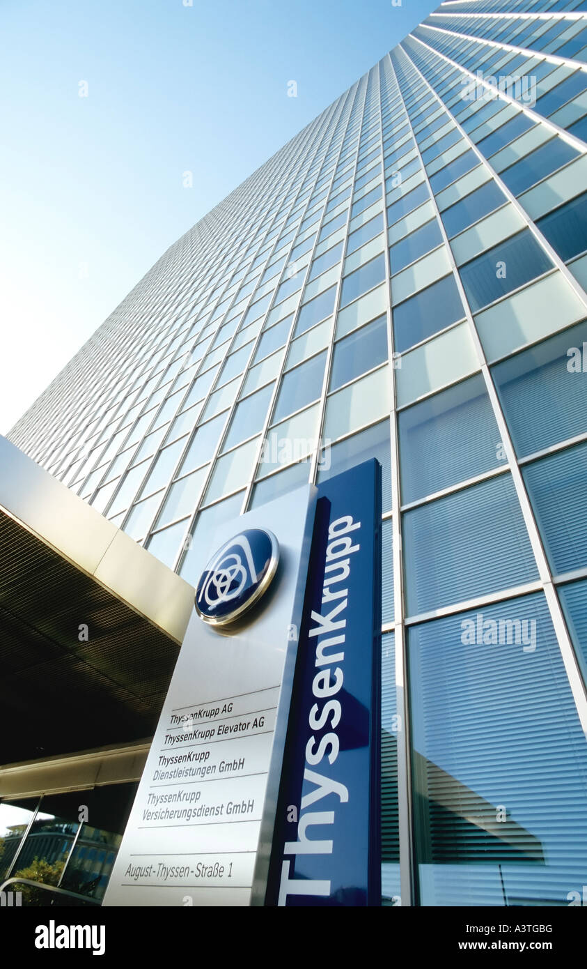 Entrance to the ThyssenKrupp group at the ThyssenKrupp high-rise, Duesseldorf, NRW, Germany Stock Photo