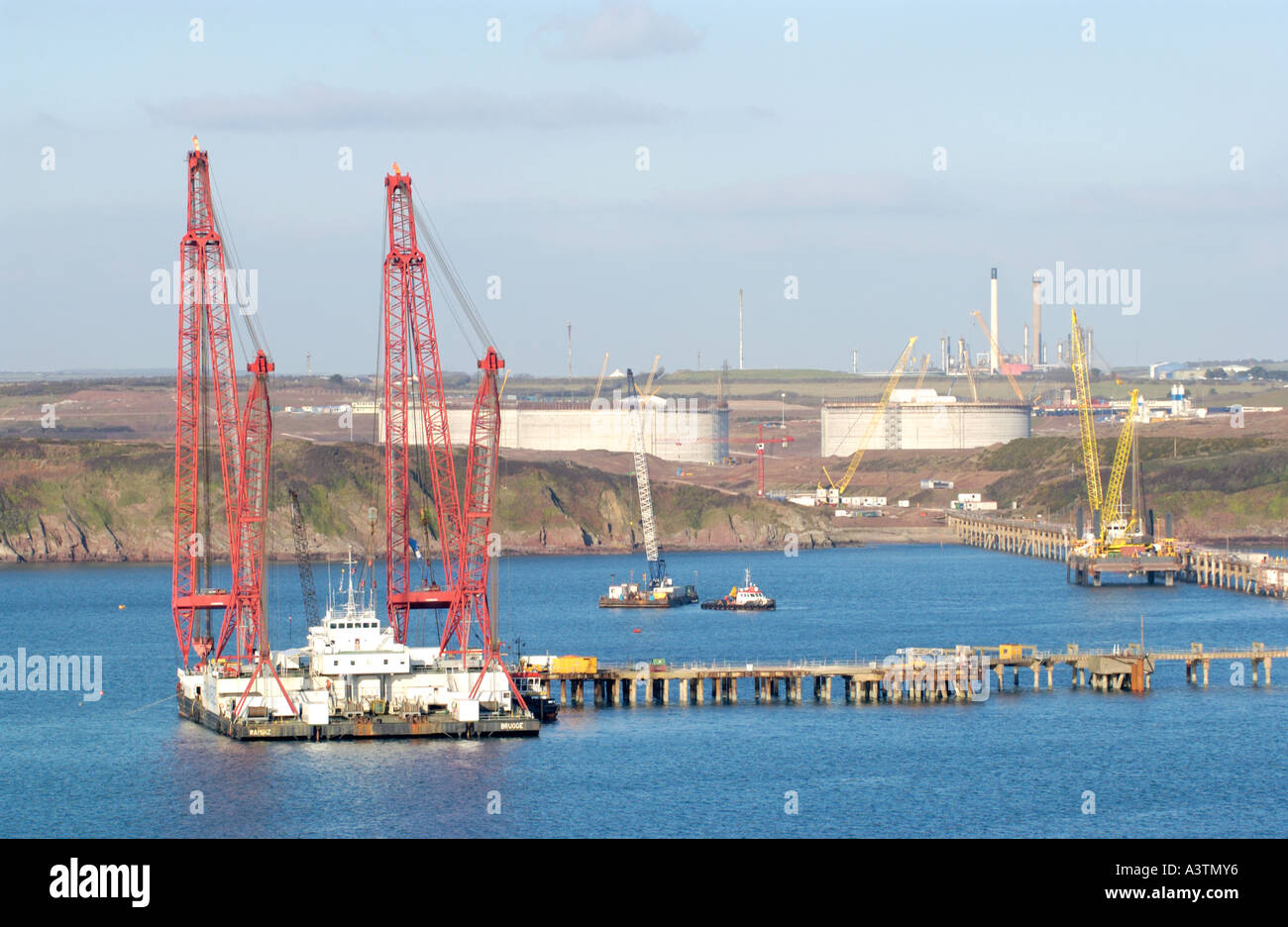 Gas storage tanks under construction at South Hook LNG terminal at