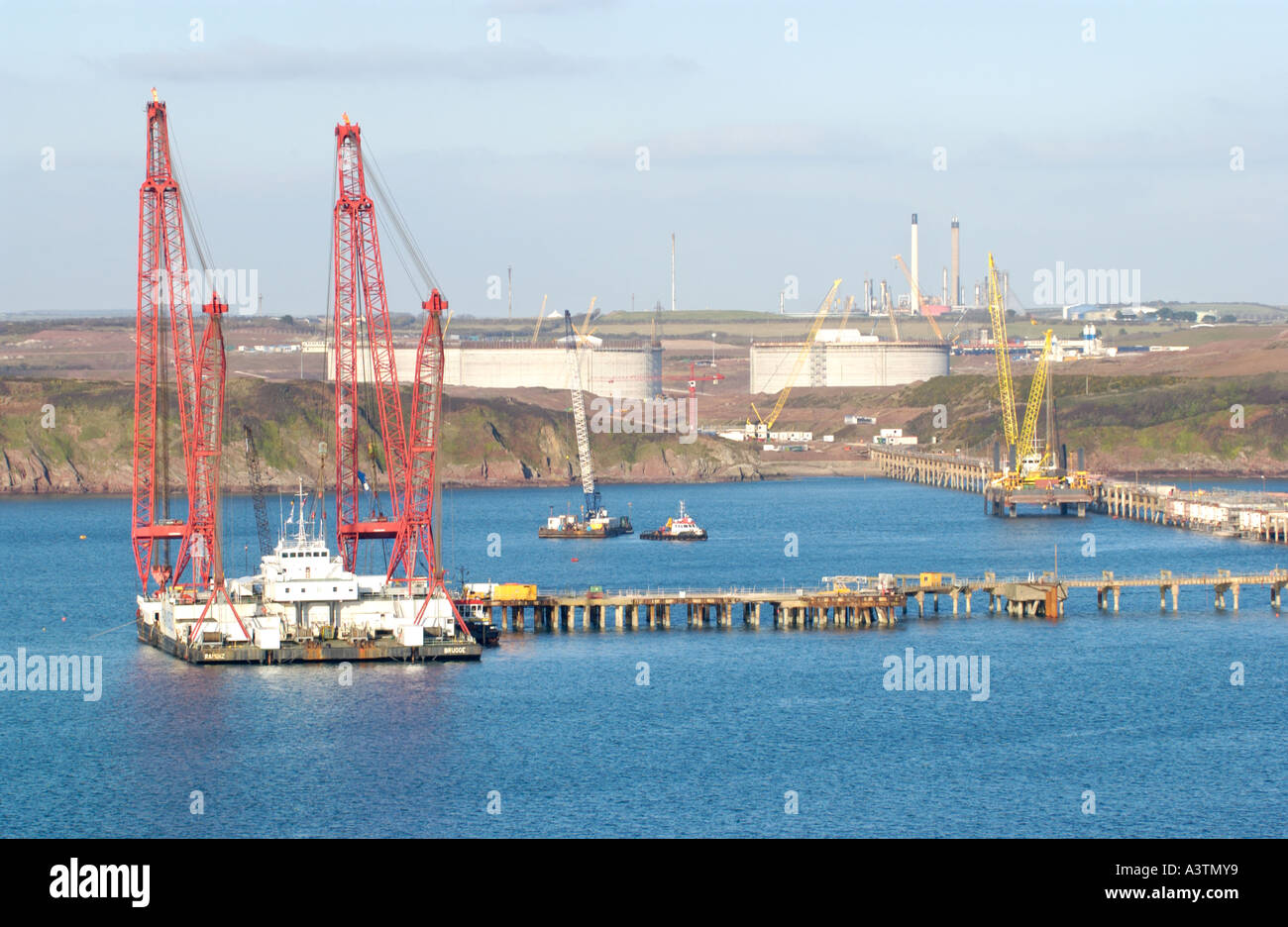 Gas storage tanks under construction at South Hook LNG terminal at