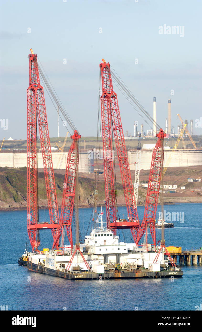 Gas storage tanks under construction at South Hook LNG terminal at