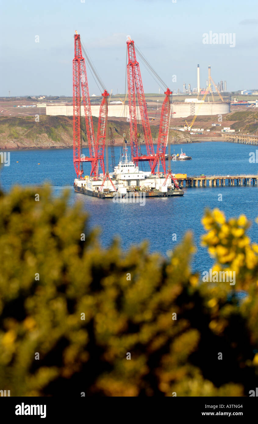Gas storage tanks under construction at South Hook LNG terminal at