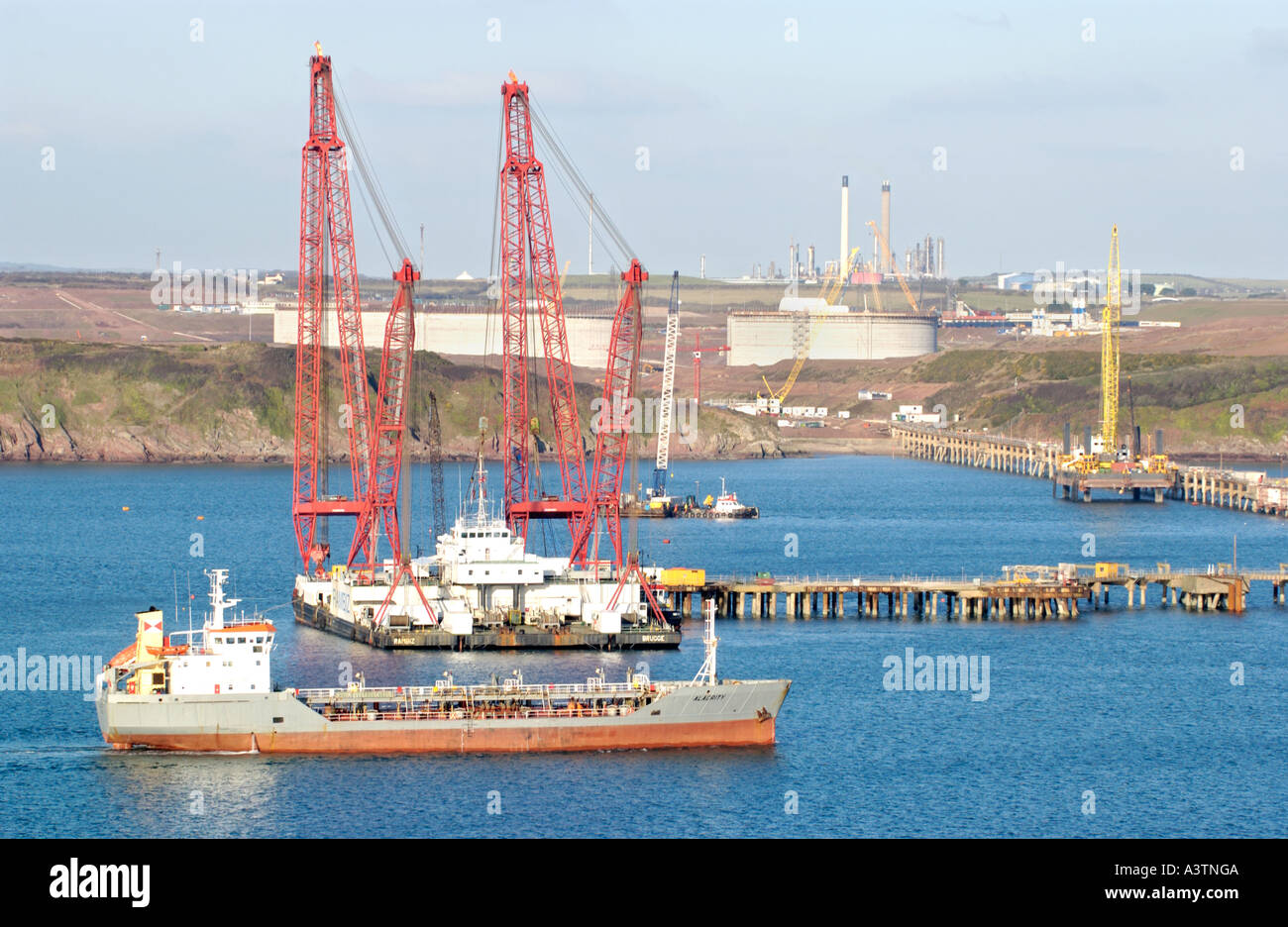 Gas storage tanks under construction at South Hook LNG terminal at