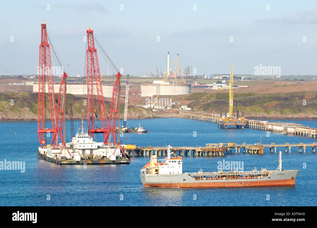 Gas storage tanks under construction at South Hook LNG terminal at