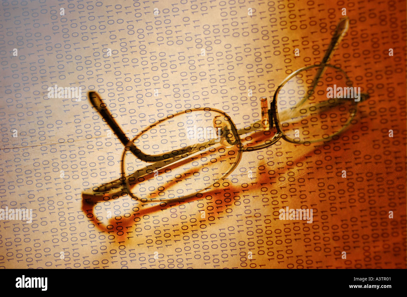 Business concept glasses with binary computer code Stock Photo