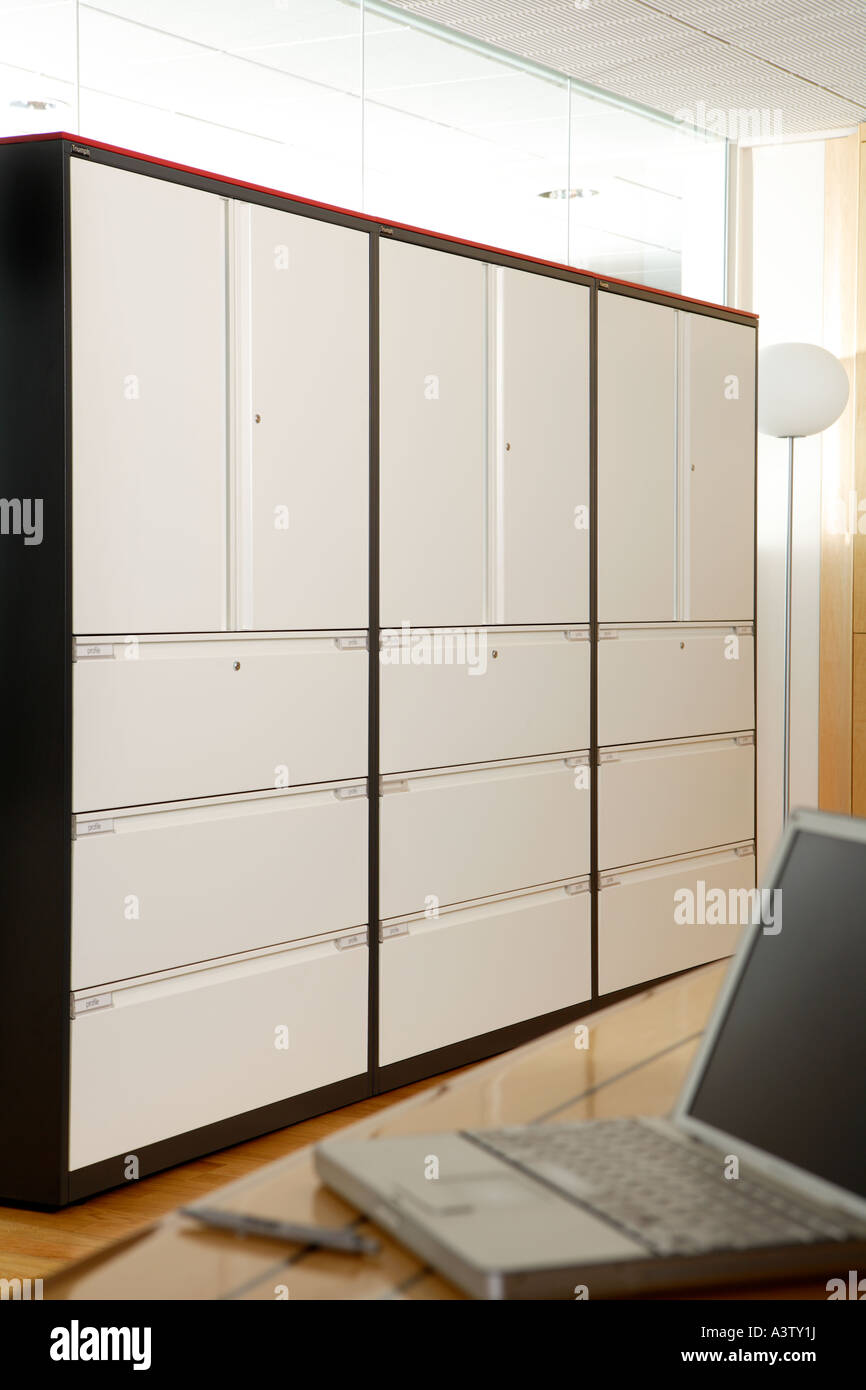 Modern Office Interior Empty Large Filing Cabinet And Storage