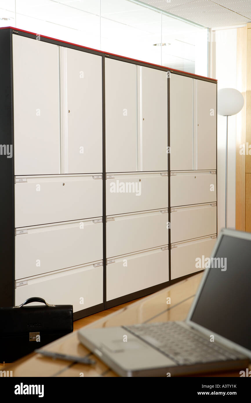 Modern Office Interior Empty Large Filing Cabinet And Storage