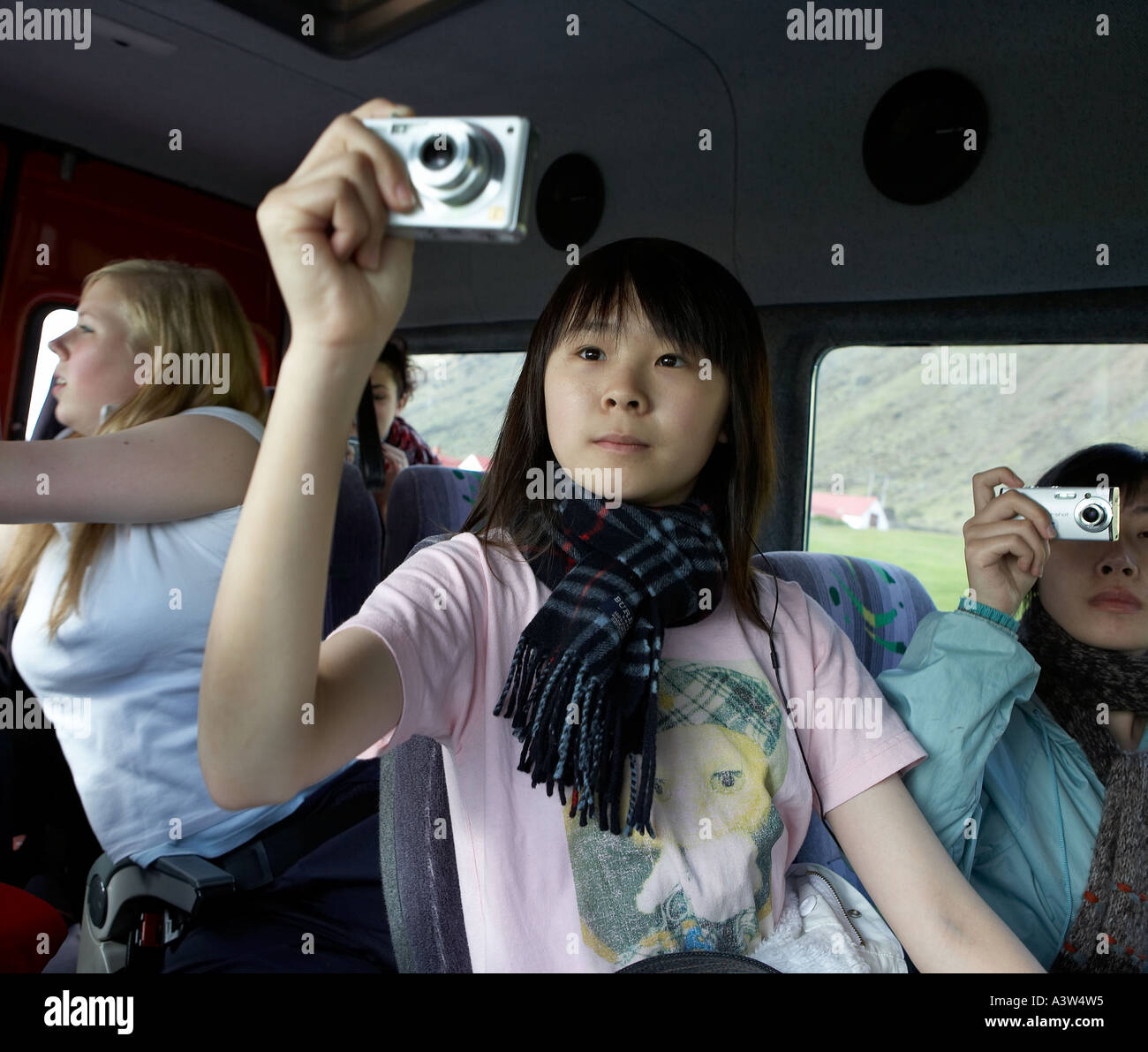 Student trip, taking pictures, Iceland Stock Photo