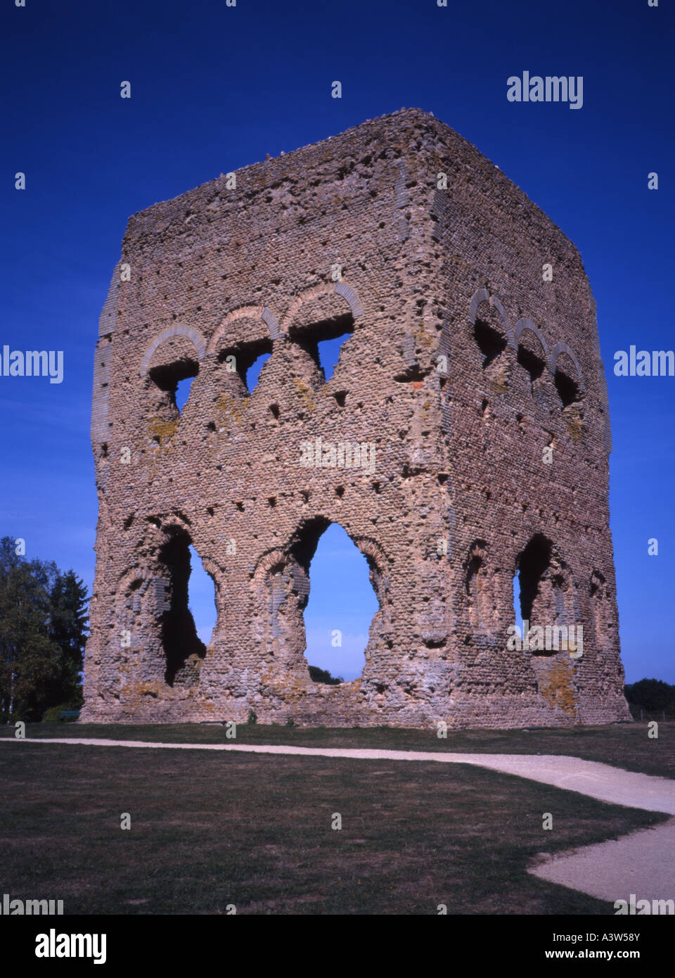 Ruined Temple of Janus, Autun, Burgundy, France. 1st c Gallo-Roman sanctuary Stock Photo