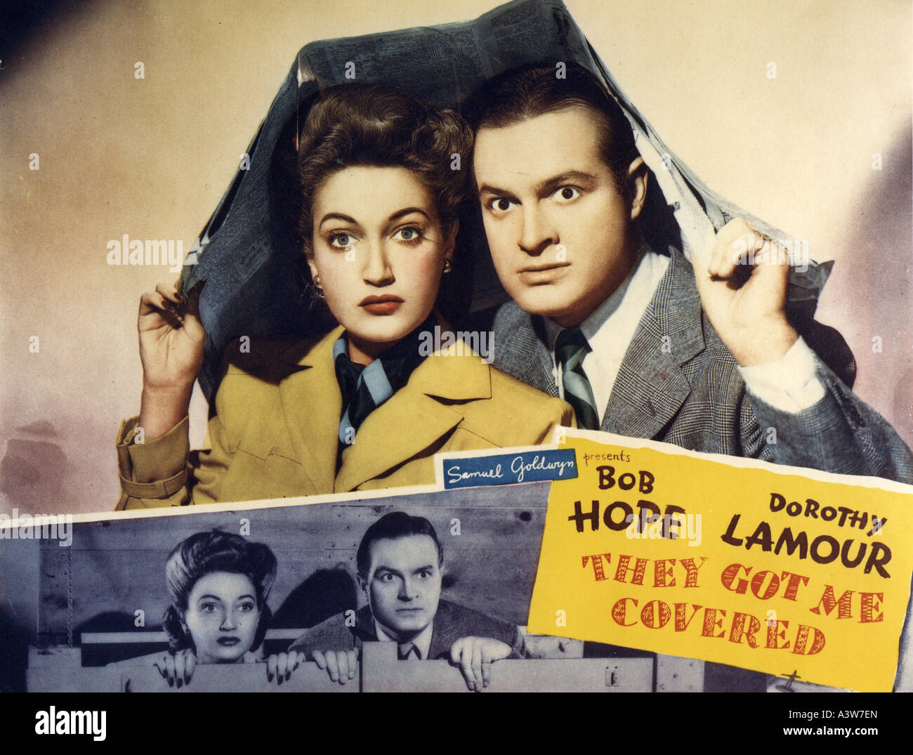 THEY GOT ME COVERED lobby card  for  1943 Samuel Goldwyn film with Dorothy Lamour and Bob Hope Stock Photo