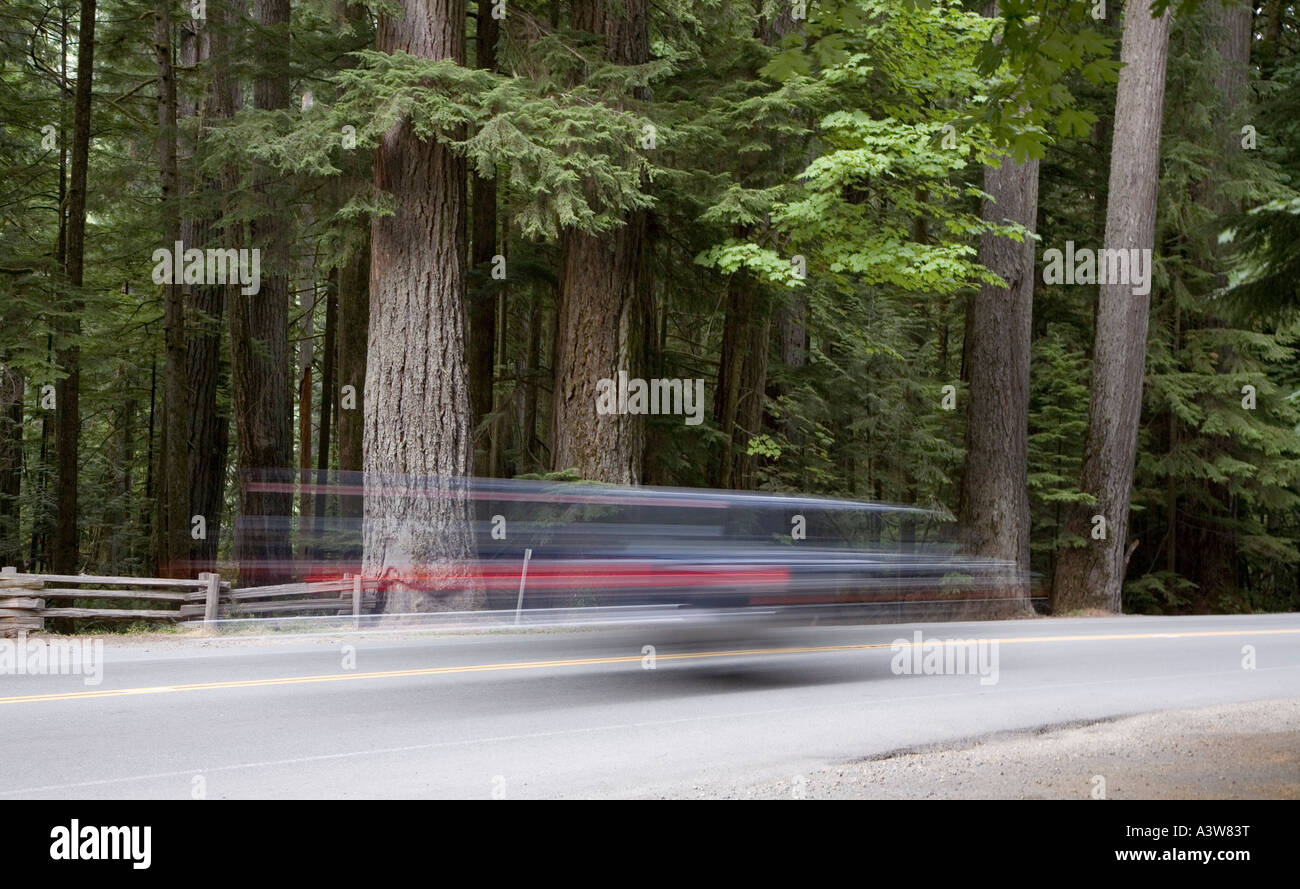 Car speeding Vancouver island Canada Stock Photo