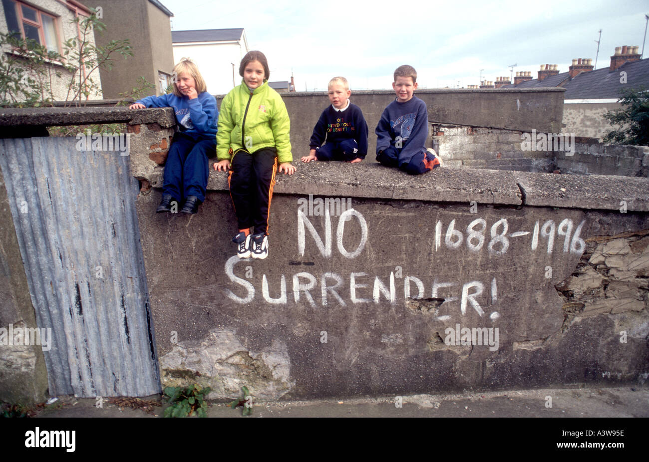 Darry Ulster Northern Ireland site of the Troubles Kids with names of British POW s and their feelings Stock Photo