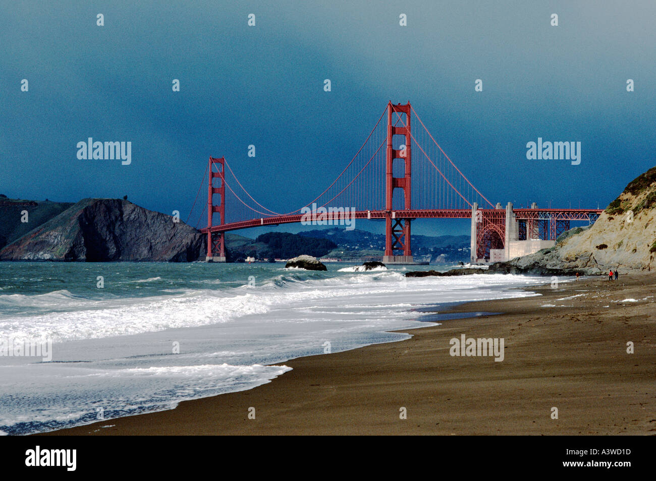 Golden Gate Bridge viewed from Baker Beach San Francisco California USA ...