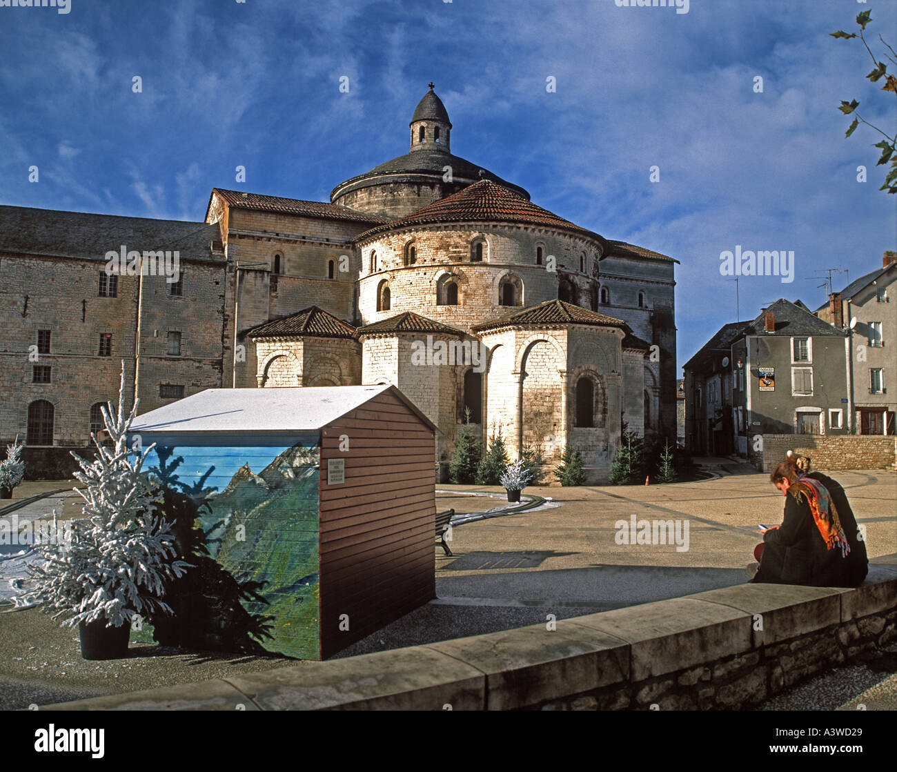 Winter view of the 12th century Abbey at Souillac Stock Photo