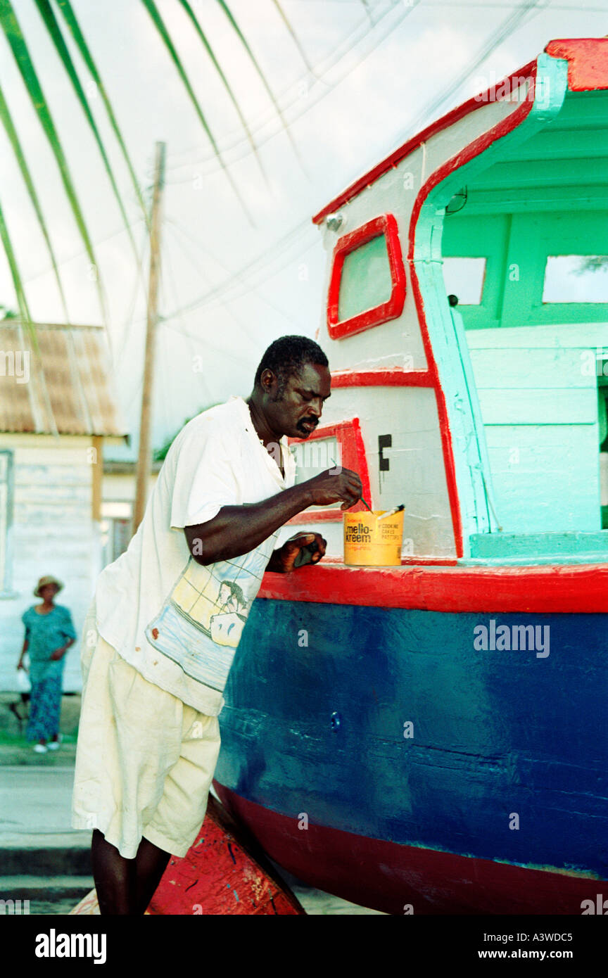 Boat painter Speightstown Barbados West Indies Stock Photo