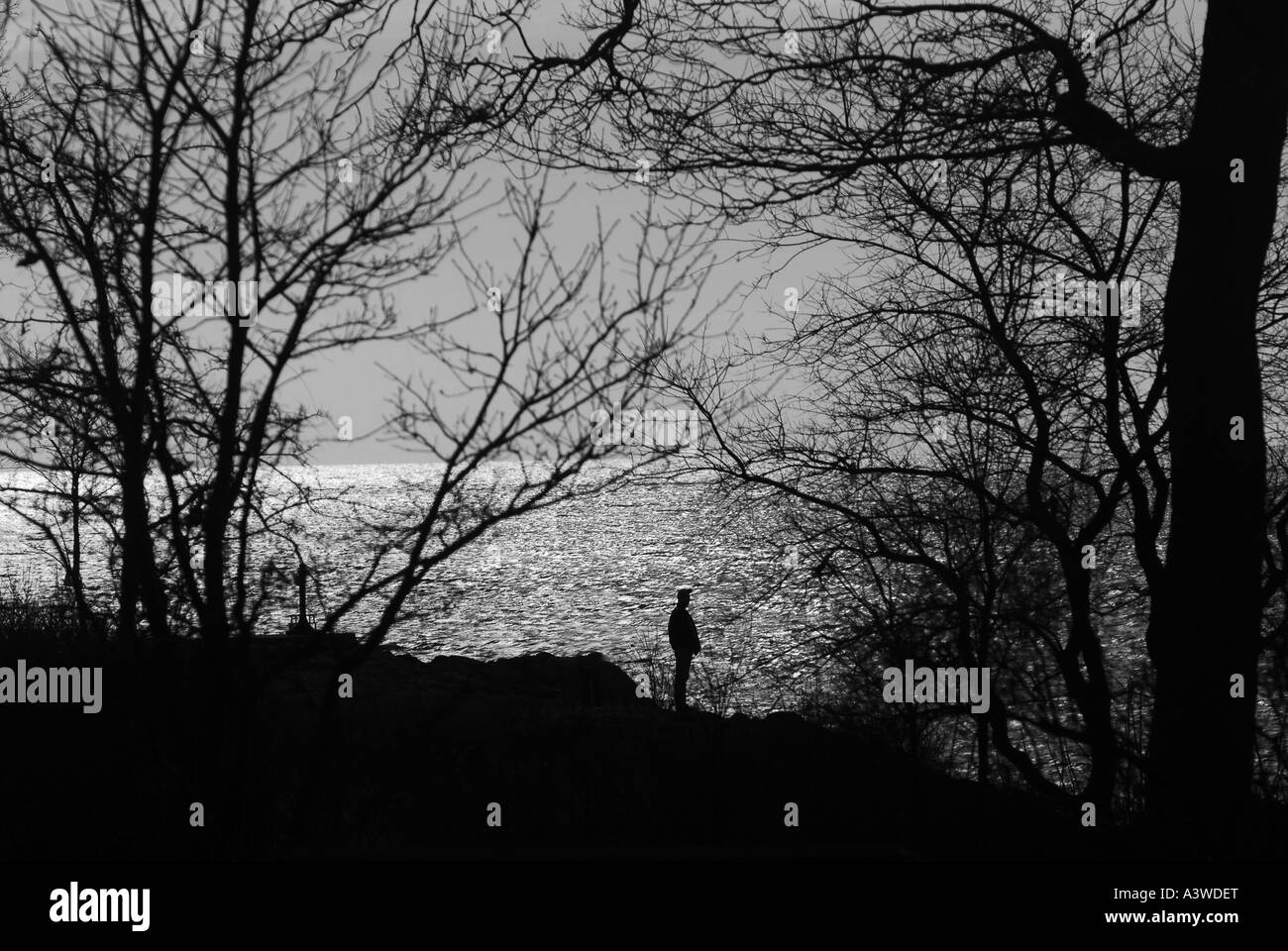 Person looking out to sea self reflection concept Loneliness Stock
