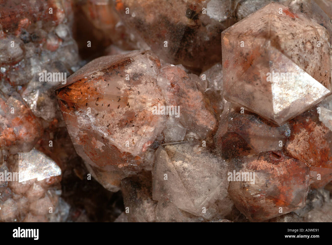 Mineral Quartz, Reddish crystals, Virginia Pit, St.Stephen, Cornwall, England Stock Photo Alamy