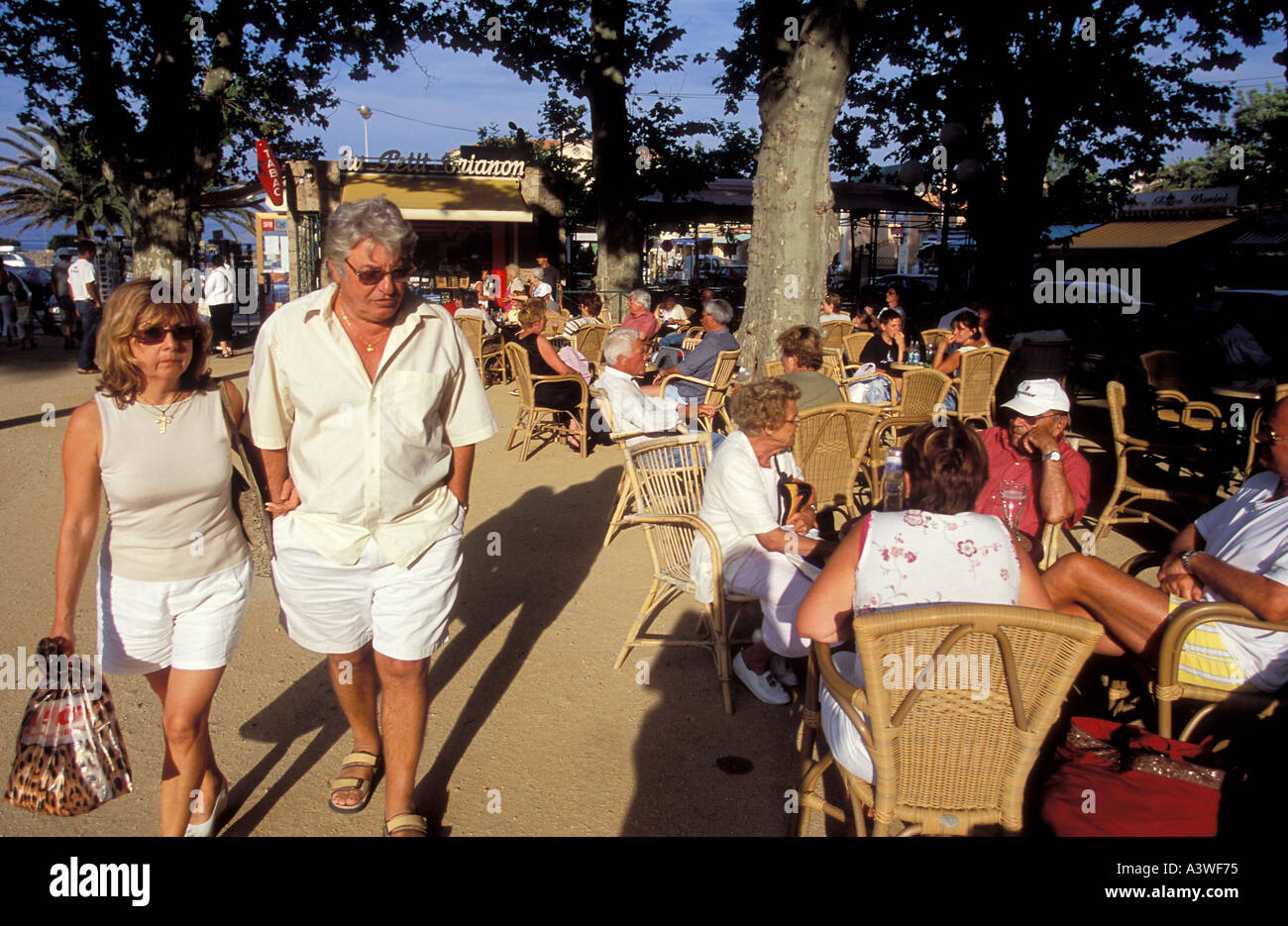 outdoors cafe at ille Rousse Corsica Island France Stock Photo