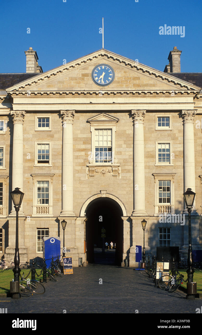 Front facade of Trinity college campus College green Dublin Eire Ireland EU Europe Stock Photo