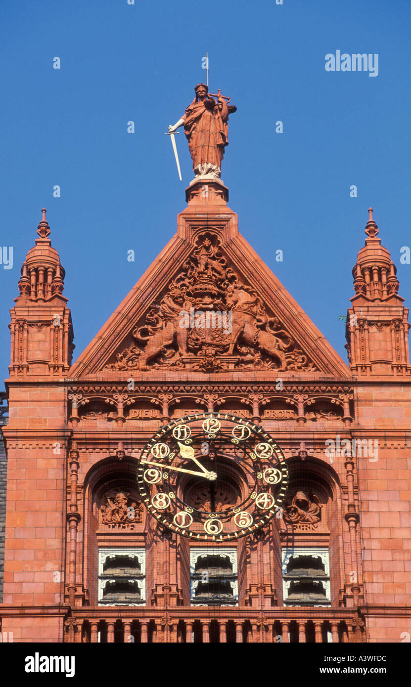 Clock on top of Red terracotta facade of the Victoria law courts Birmingham West midlands England UK GB EU europe Stock Photo