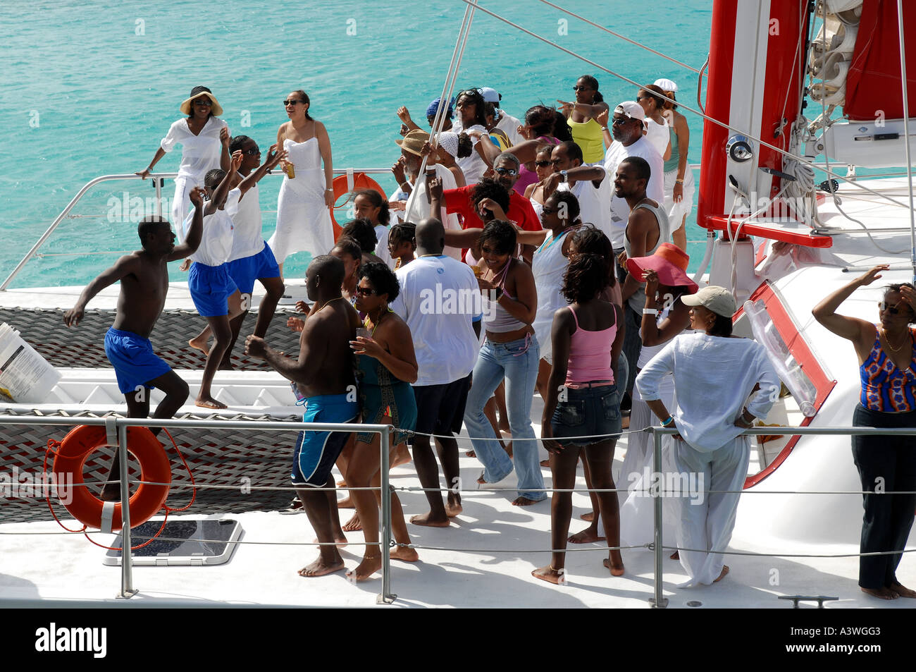 Party on catamaran at Montego Bay Jamaica Stock Photo Alamy