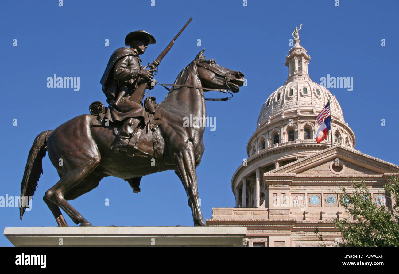 Statue in front of the state capitol building in Austin, TX Stock Photo