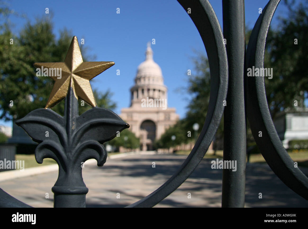 Star on the front gate of the state capitol building in Austin, TX Stock Photo