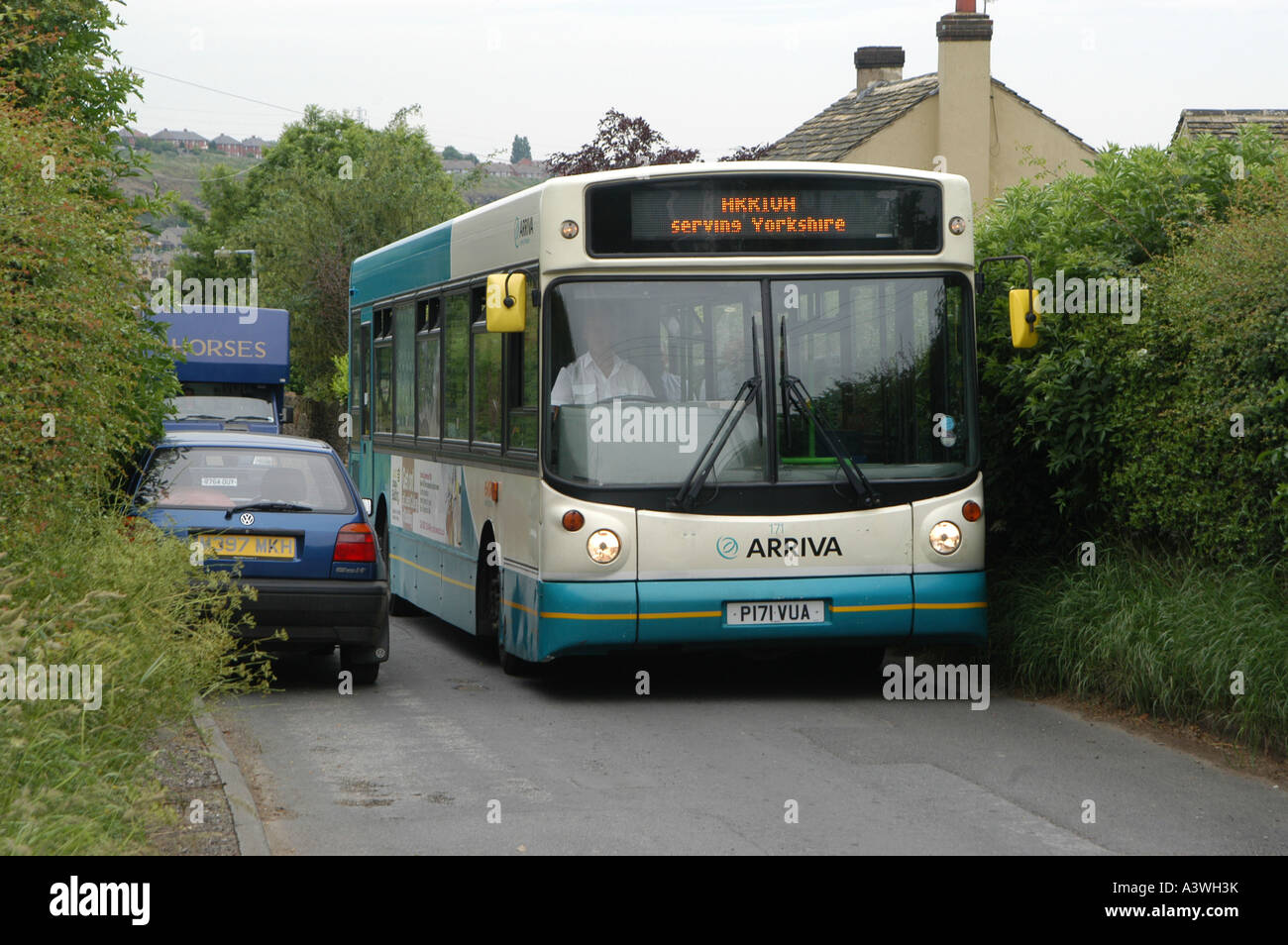 Single decker arriva bus on a rural route in Yorkshire England Stock Photo