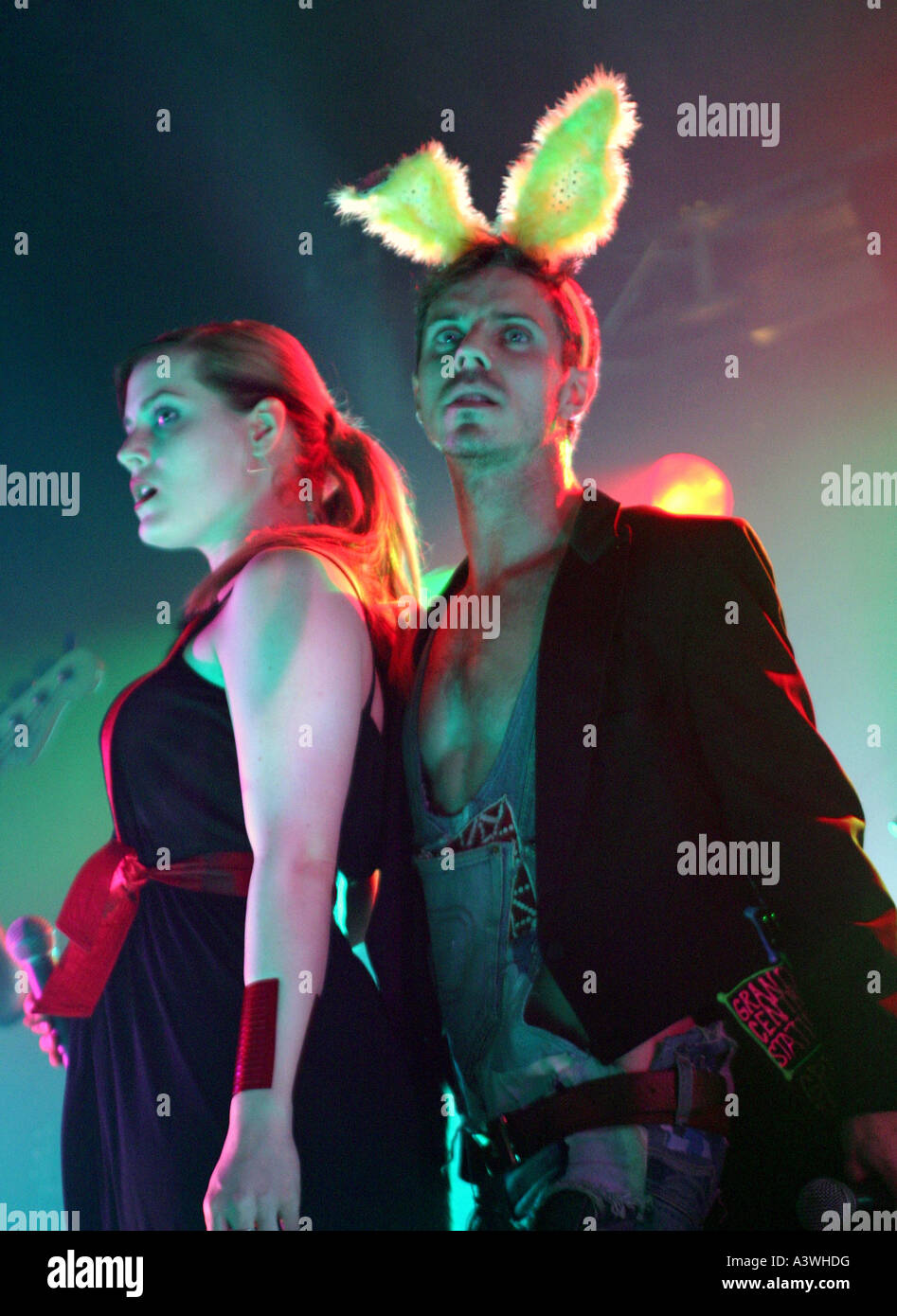 Jake Shears and Ana Matronic of the Scissor Sisters live on stage on Easter Sunday at Leeds Blank Canvas Stock Photo