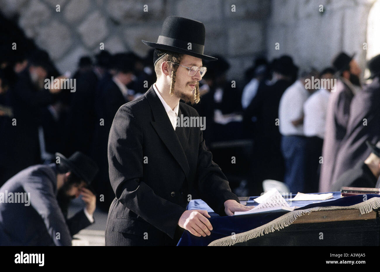 Prayer for Hasidic Jew at the Wailing Wall Old City Jerusalem Stock Photo